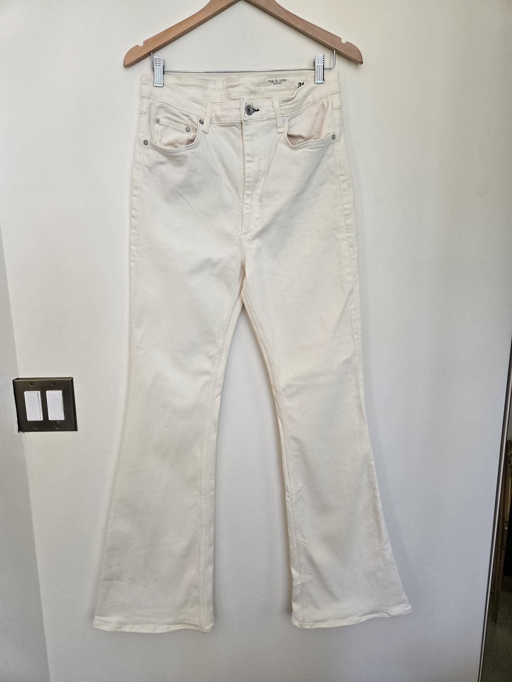 rag & bone Cream High-Rise Flare Jeans